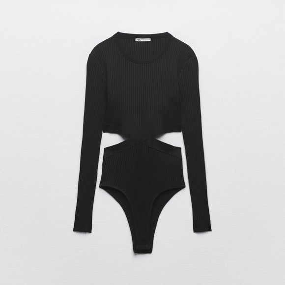 NWT CUT OUT BLACK KNIT OPEN BACK BODYSUIT - Picture 4 of 10